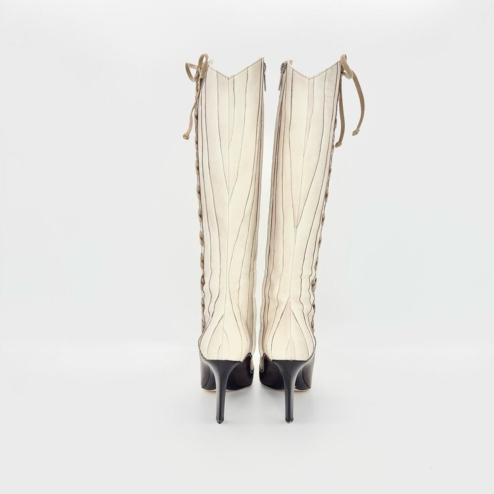 NIB Dior John Galliano F/W 2001 Lace Up Knee High Pointed Toe Cowboy Boots 37.5 - Picture 5 of 11